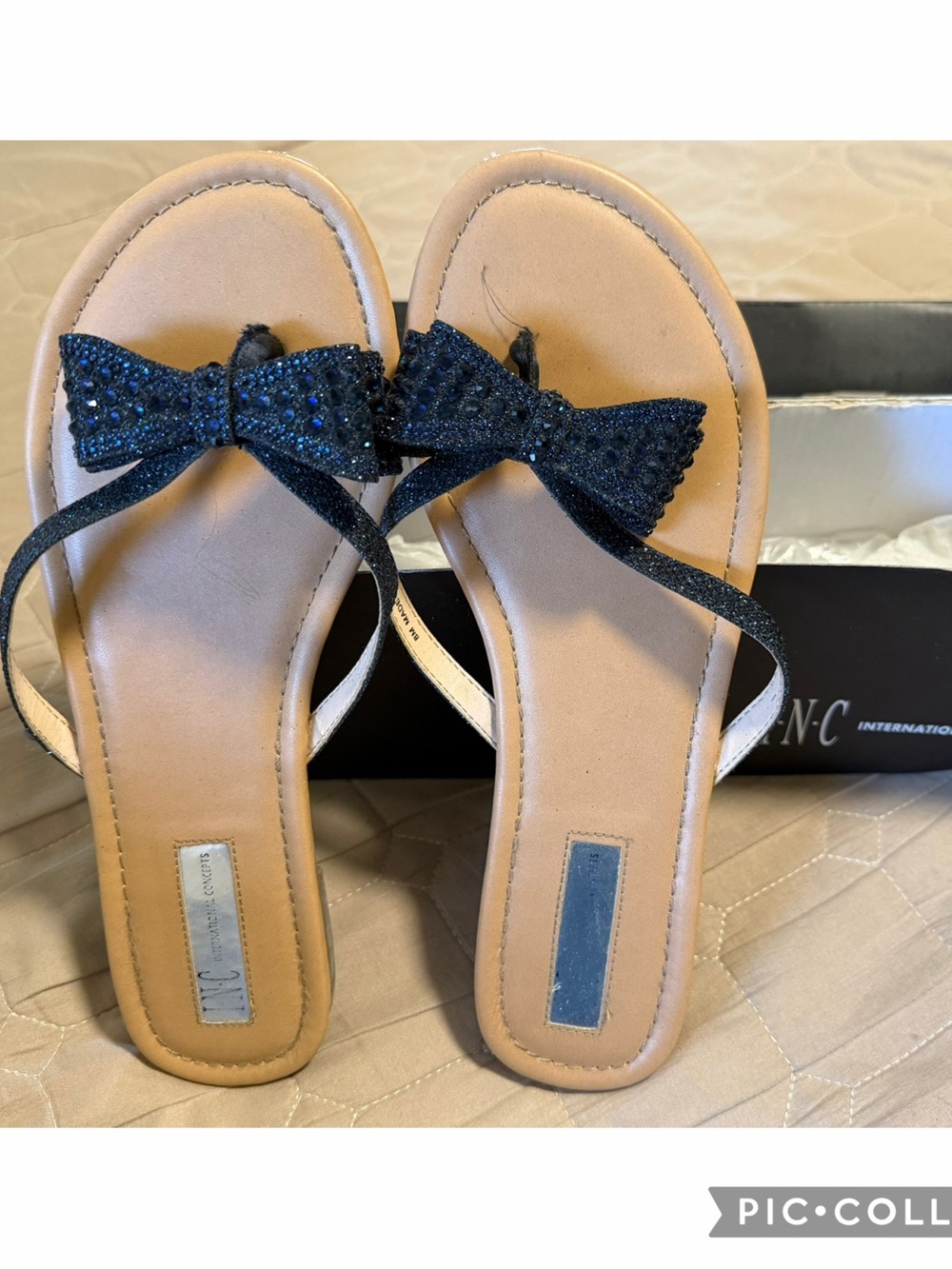 INC International Concepts Black Bow Toe-Post Sandals